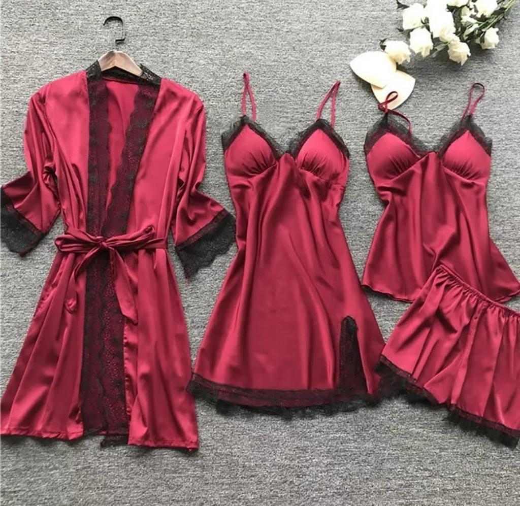 Set Pijamale dama material satinat 4 piese